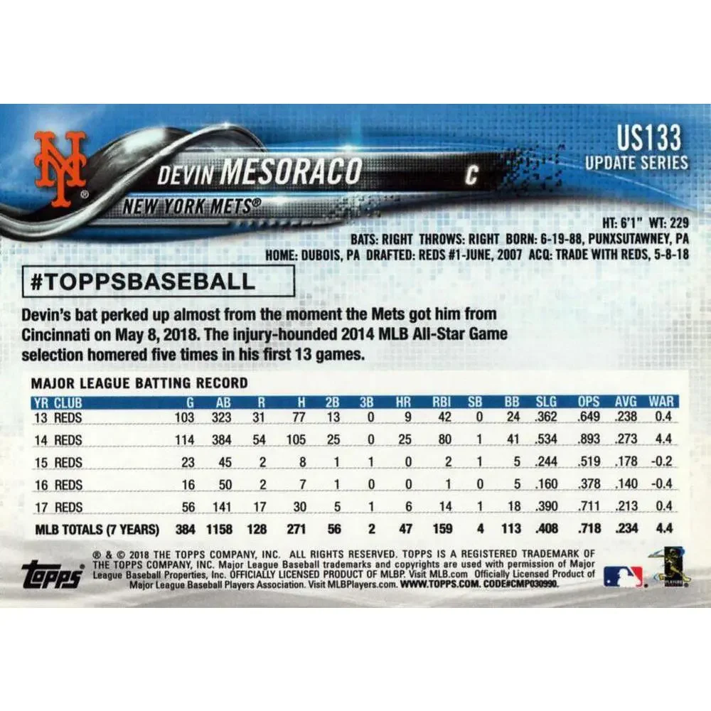 2018 Topps Update Devin Mesoraco #US133 New York Mets